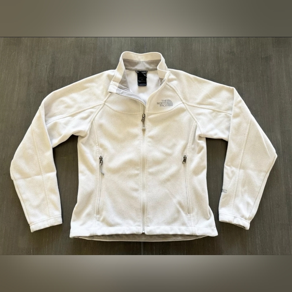 The North Face Ivory Cream Fleece Thick Windwall Long Sleeve Zip Up Jacket Coat